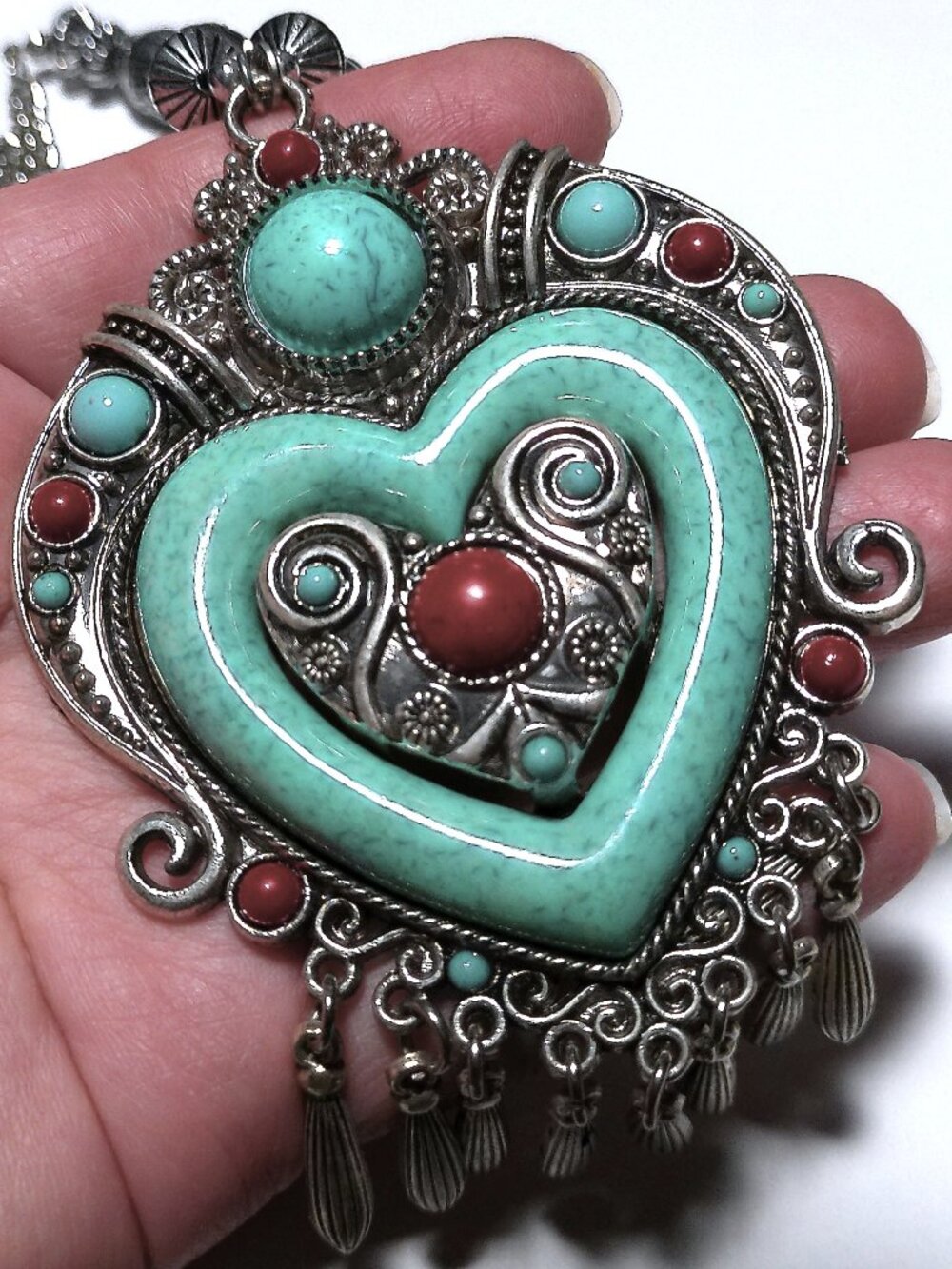 Jewelry Set Earrings Necklace Turquoise Pendant